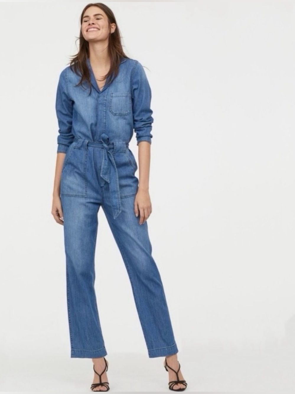 & denim by H&M Blue Denim Jumpsuit  with Tie Waist
